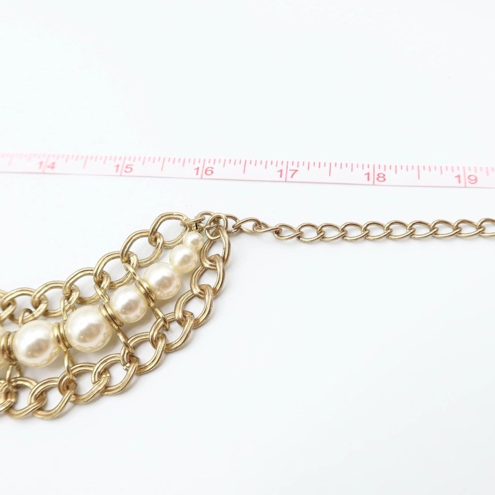 CHICOS Ornate Chunky Gold Tone & Faux Pearl Dangle Bauble Statement Necklace - Picture 9 of 10